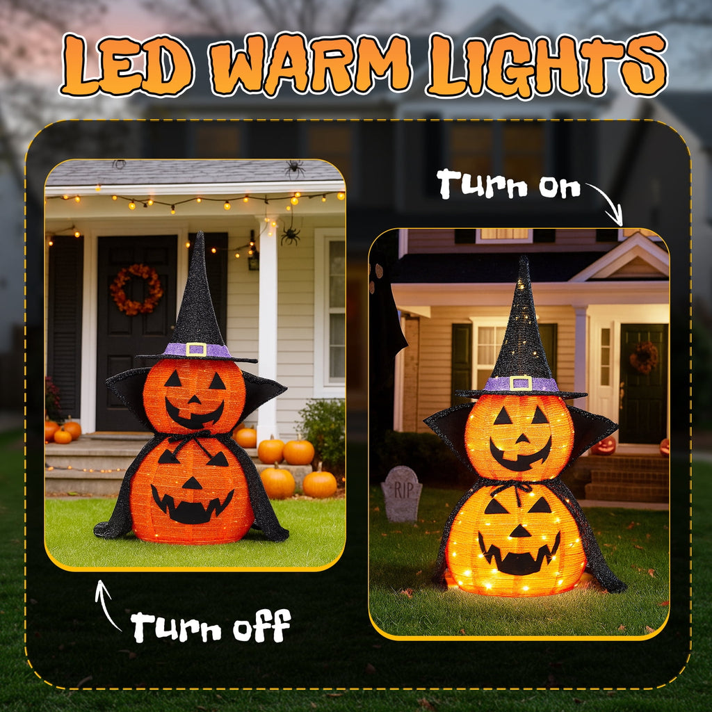 Yescom 5ft Halloween Pumpkins,Stacked Foldable,Jack O Lantern,LED Lights Party Outdoor Decorations 2026