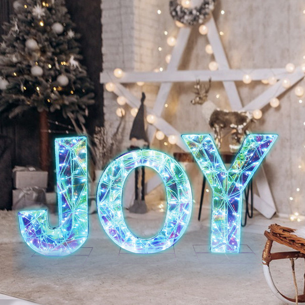 3 Piece Outdoor Xmas Decor Letters LED Lighted Prism Holiday Yard Decorations Metal PVC Lighted Patio Garden Decor
