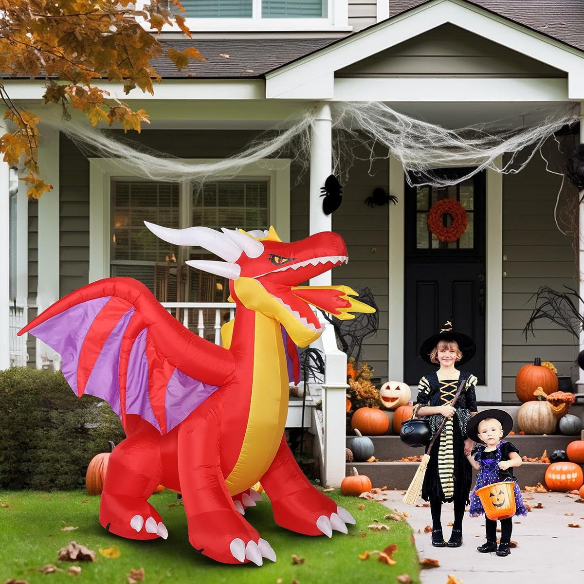 JOYMOR 6FT Tall Halloween Inflatables Outdoor Decorations, Blow Up Scary Fire-Breathing Dragon Halloween Yard Decorations, Built-in LED Lights Décor for Indoor Home Party Garden Lawn Store