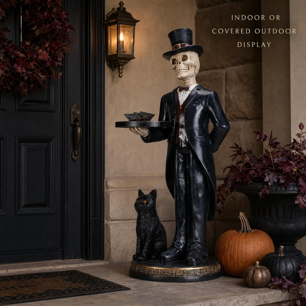 Halloween Ghost Statue with LED Glowing Eyes, Resin Ghost Figurine Tabletop Decor for Indoor Home, Mantel, Shelf, Entryway and Halloween Party Display