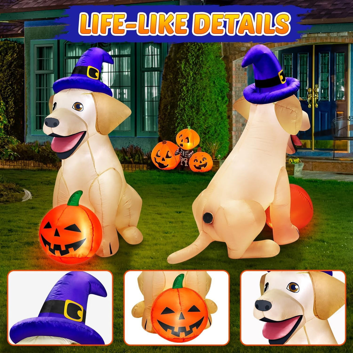 5 Ft Halloween Inflatable Dog with Pumpkin LED Outdoor Yard Decoration