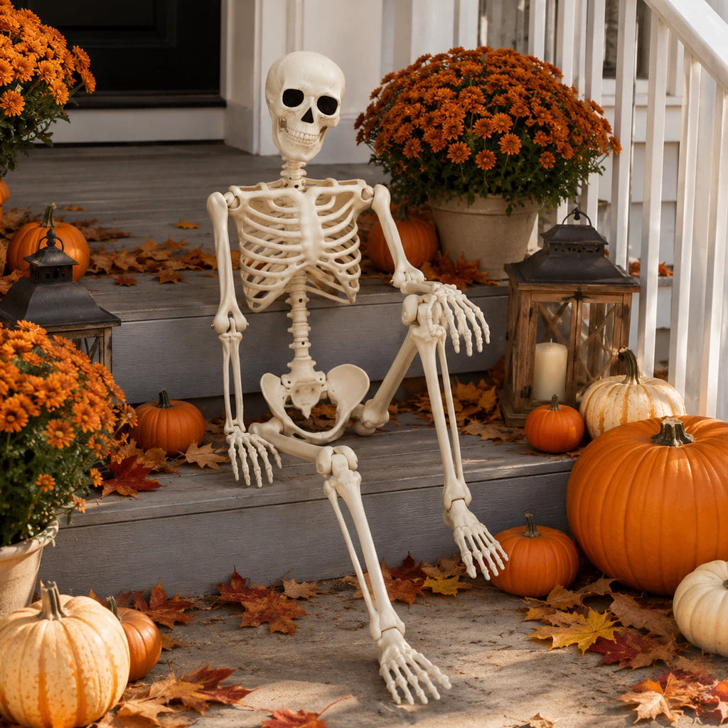 Halloween Skeleton Decorations, 53" Realistic Full Body Movable Posable Joints Skeleton, Creepy Halloween Skeleton for Graveyard Decorations, Haunted House Props Indoor/Outdoor Decor
