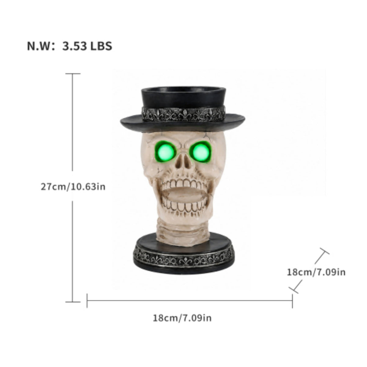 SpookHaven Halloween Jack‑O‑Lantern Pumpkin Mist Sprayer Figurine, LED Light‑Up Fogger with Witch Hat & Skull Decoration, Spooky Ornament for Tabletop Entryway Halloween Party Home Decor