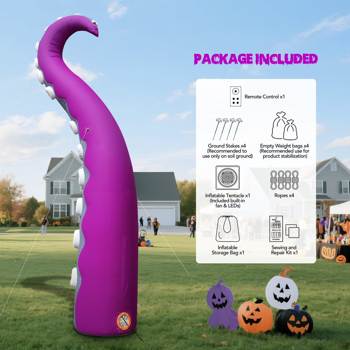 Wellcomer 10x8ft Inflatable Tentacles with Color-changing LED & Built-in Blower - Halloween Outdoor Decor (1 Pc)