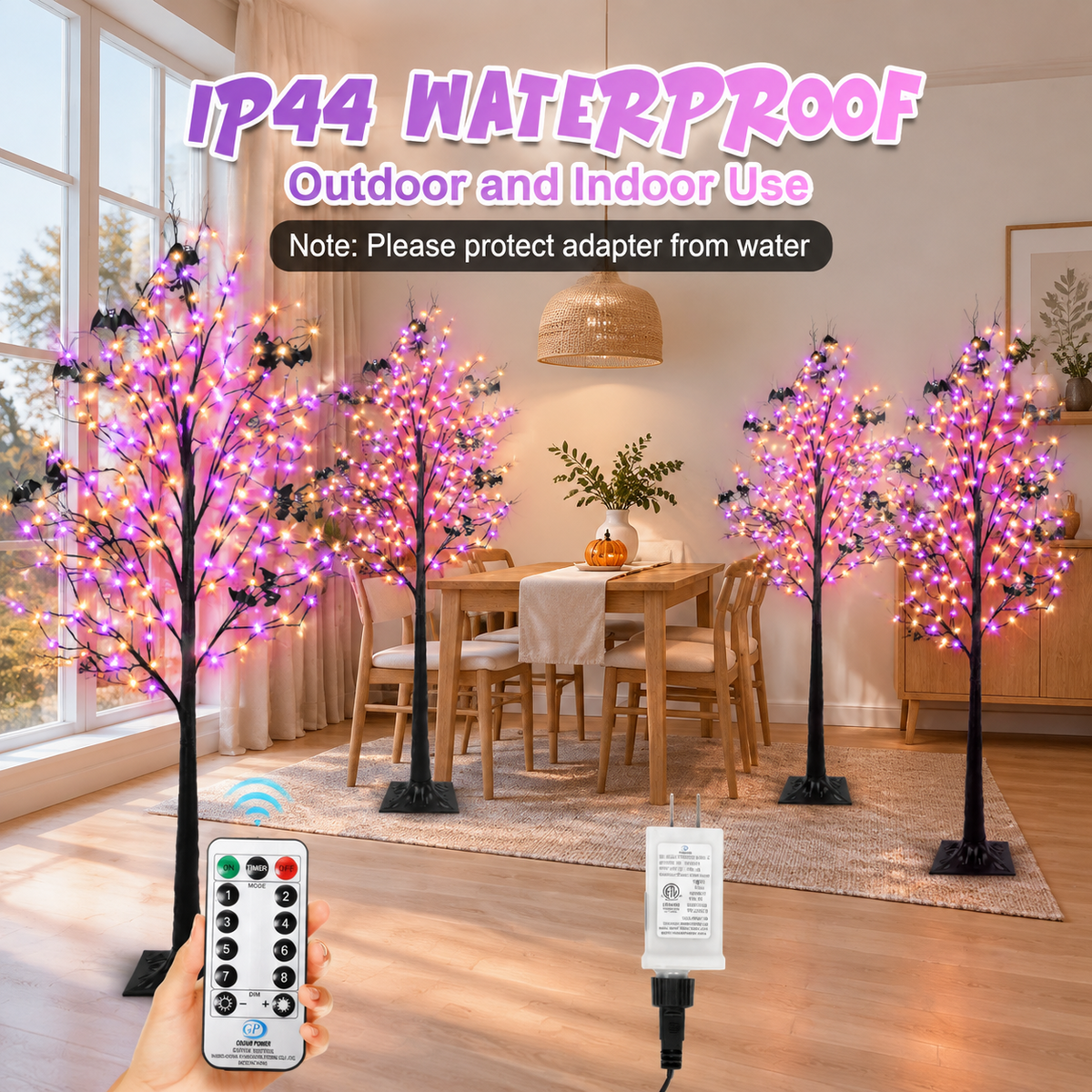 Lighted Tree With 260 Led Lights 6ft Black Timer 8 Modes Dimmable Web & Bats Diy Indoor Outdoor Decorations