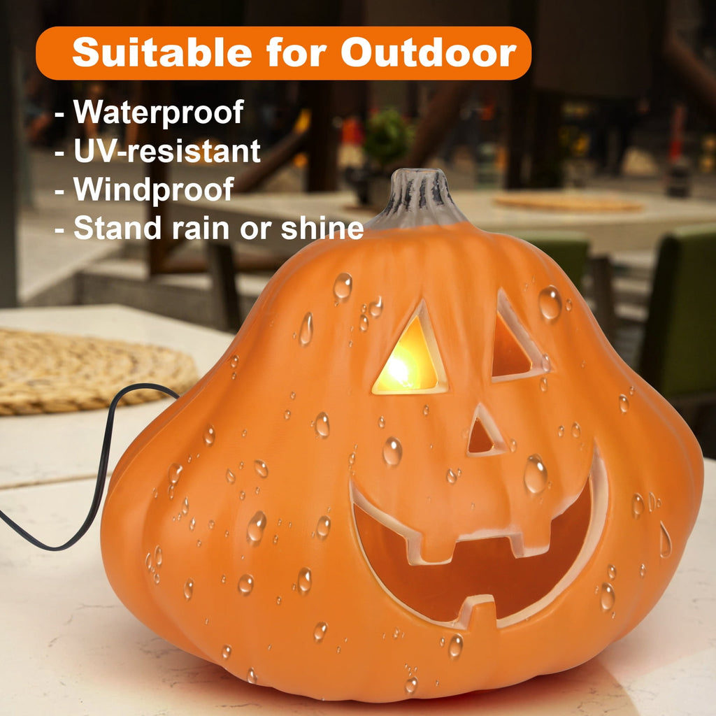 Gamexcel 21" LED Light-Up Jack O Lantern, Pre-lit Halloween Plastic Pumpkin Lights for Indoor/Outdoor Decoration - Angry Face