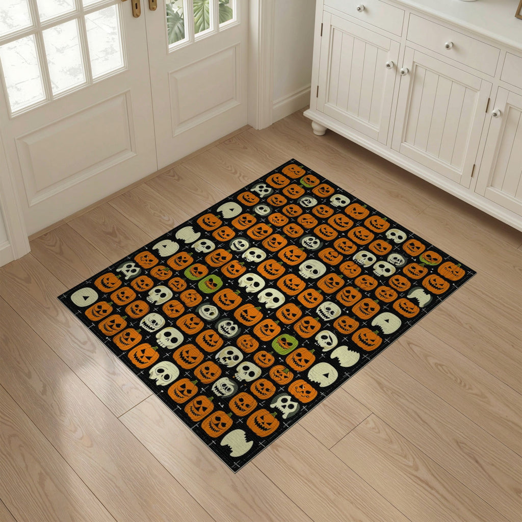 ODIKA Halloween Ghost Pumpkin Bat Skull Welcome Doormat Fiber Door for Dorm Room, Small Living Apartment, Stain Resistant Low Profile