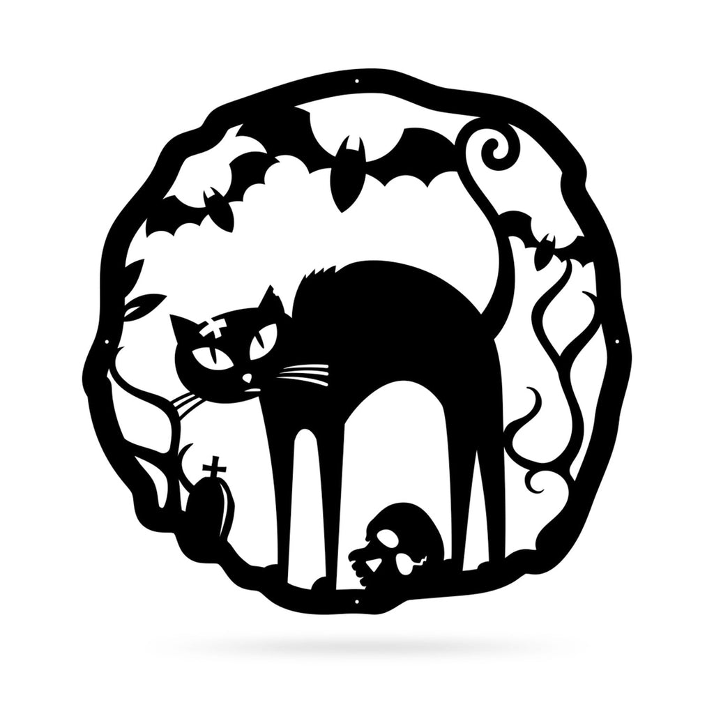 RealSteel: Halloween Cat Wreath – Black Cat Door Decor, Indoor/Outdoor, Multiple Sizes & Colors (18"/B)