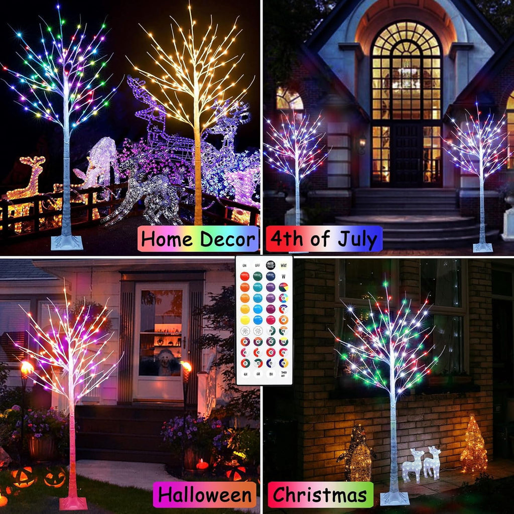 6FT Lighted Birch Tree for Halloween Decorations, 35 Colors Birch Tree with 120 LED Lights Color Changing, White Trees with Multicolor Lights Remote Timer for Home Holiday Party Indoor Outdoor