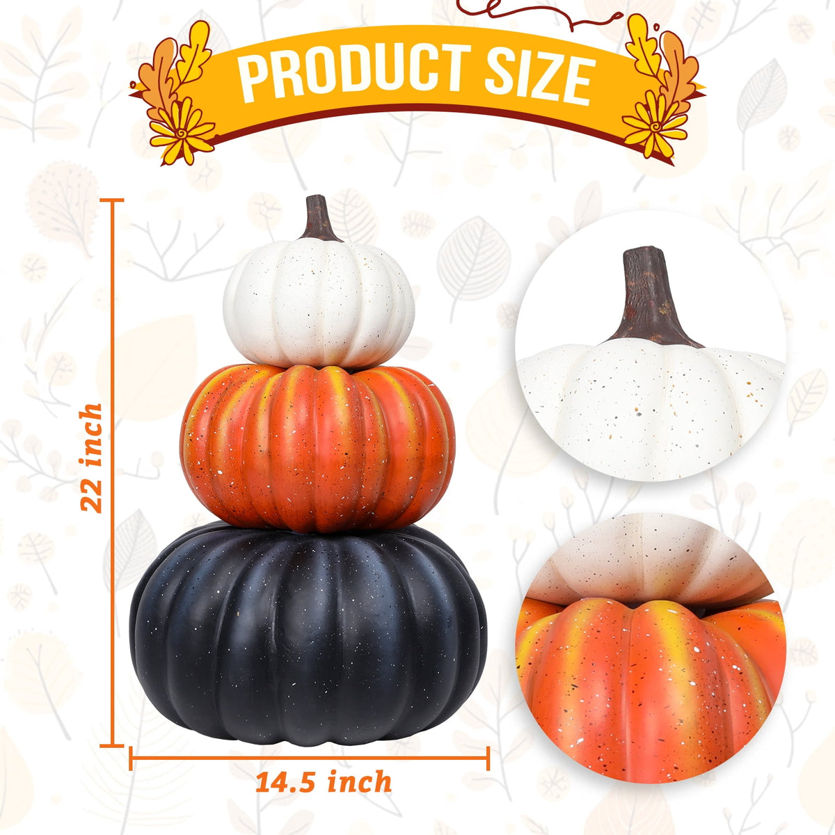 Large 3 - Tiered Colorful Pumpkin Stack Decor: Thanksgiving,Fall & Halloween Outdoor/Indoor Display,Pumpkin Harvest Decoration 1PC