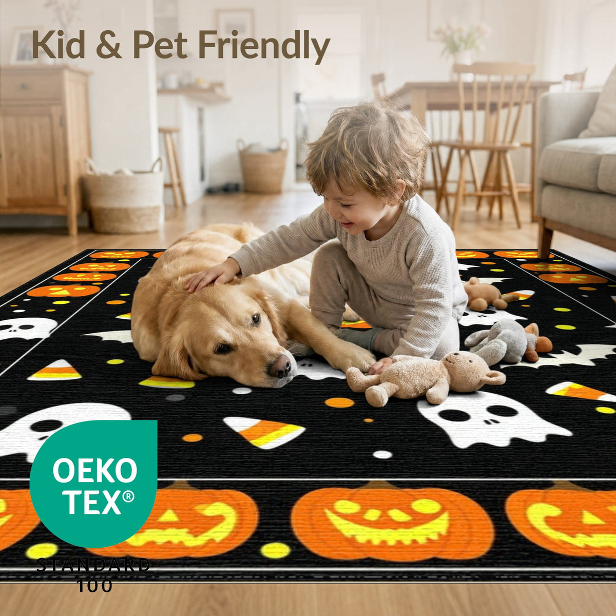 ODIKA Halloween Ghost Pumpkin Bat Skull Welcome Doormat Fiber Door for Dorm Room, Small Living Apartment, Stain Resistant Low Profile