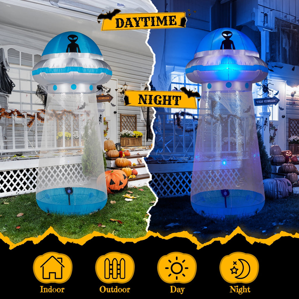8.8FT Halloween Inflatable UFO Yard Decoration with Stand Inside Design