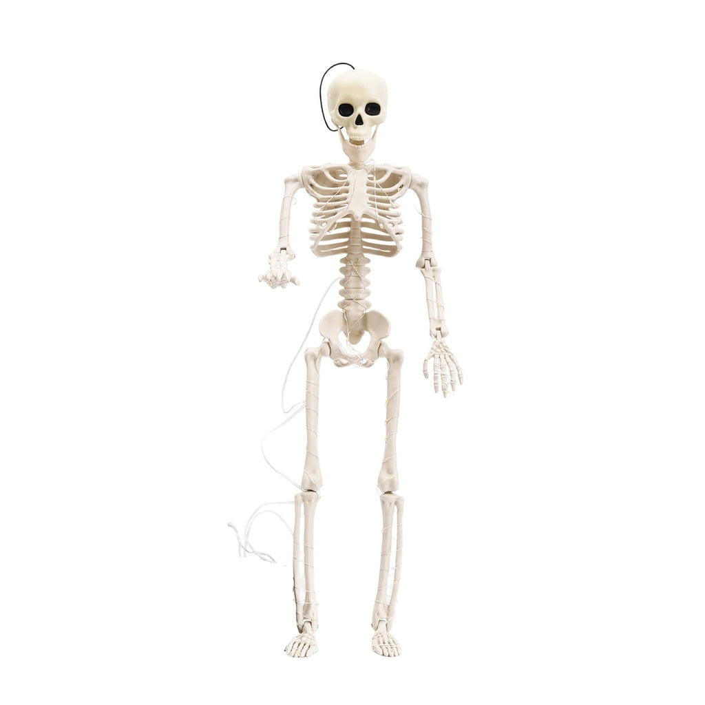 Halloween Glowing Skeleton Hanging Decoration - Realistic White Plastic Skeleton Prop with Warm LED Lights for Haunted House and Party Scene Setup,1PC