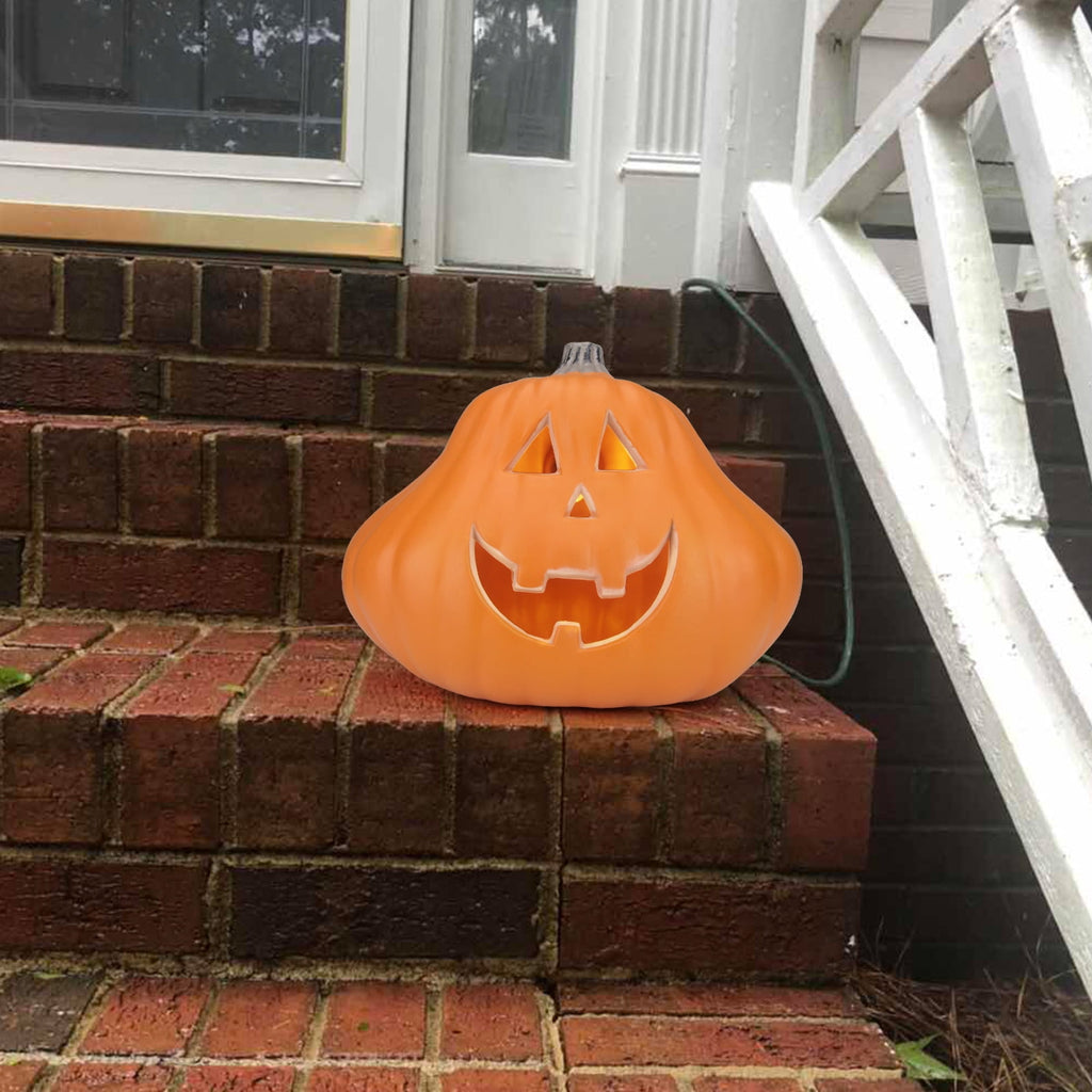 Gamexcel 21" LED Light-Up Jack O Lantern, Pre-lit Halloween Plastic Pumpkin Lights for Indoor/Outdoor Decoration - Angry Face