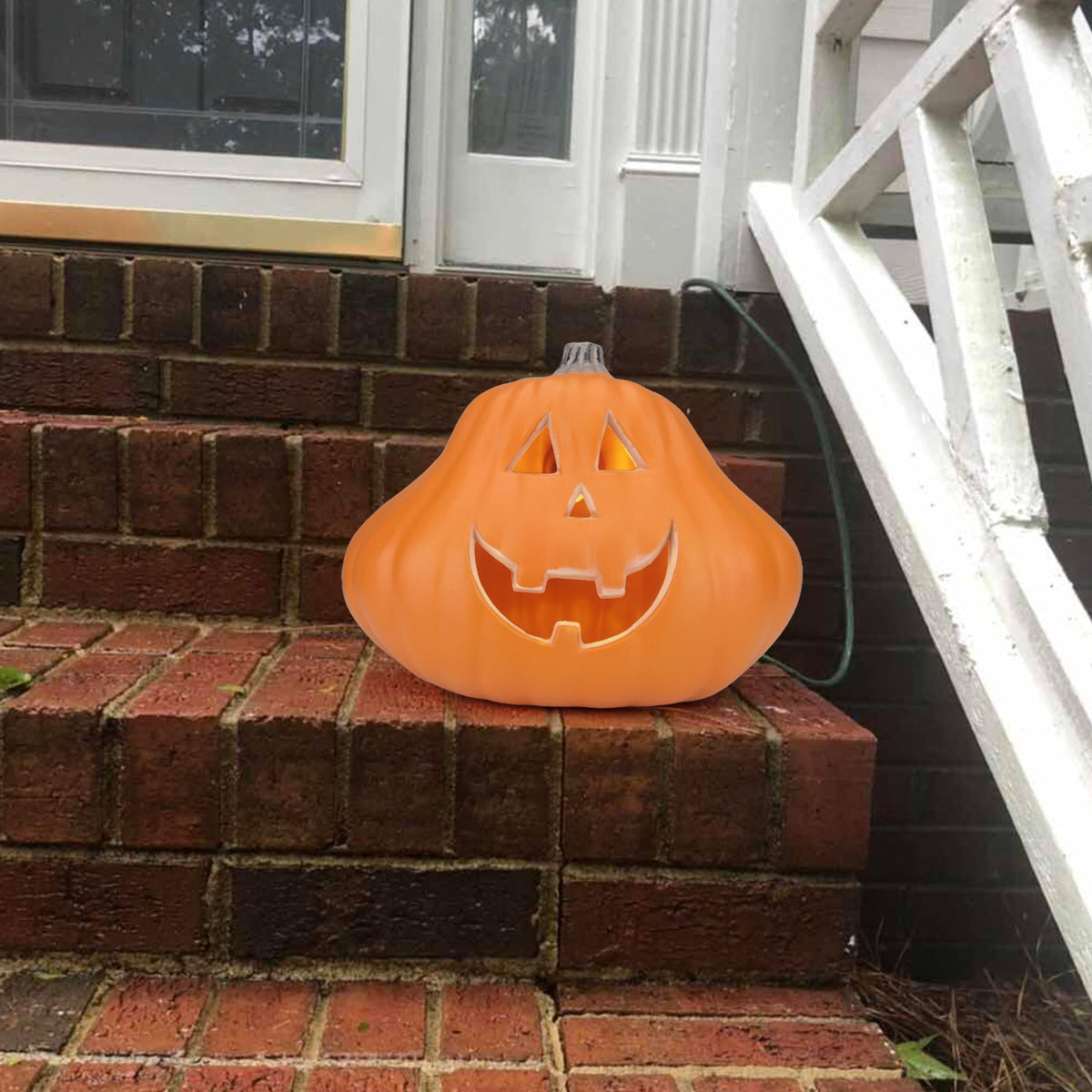 Gamexcel 21" LED Light-Up Jack O Lantern, Pre-lit Halloween Plastic Pumpkin Lights for Indoor/Outdoor Decoration - Angry Face