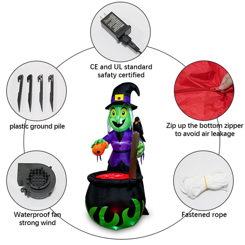 6 FT Halloween Inflatables Witch with Cauldron Outdoor Decoration, Blow Up Witch with Build-in LED Lights, Halloween Blow Ups Yard Decorations for Outside Vacation Lawn Porch Holiday Decor