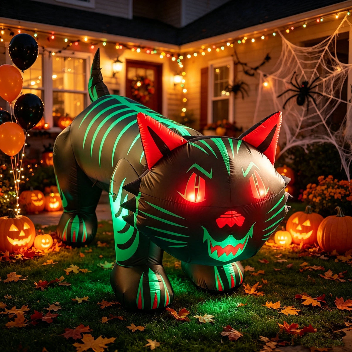 8 FT Halloween Inflatables Black Cat Outdoor Decoration, Air Blow Up Moving Head Cat with Build-in LED Lights, Halloween Yard Decorations for Outside Vacation Lawn Porch Holiday Decor