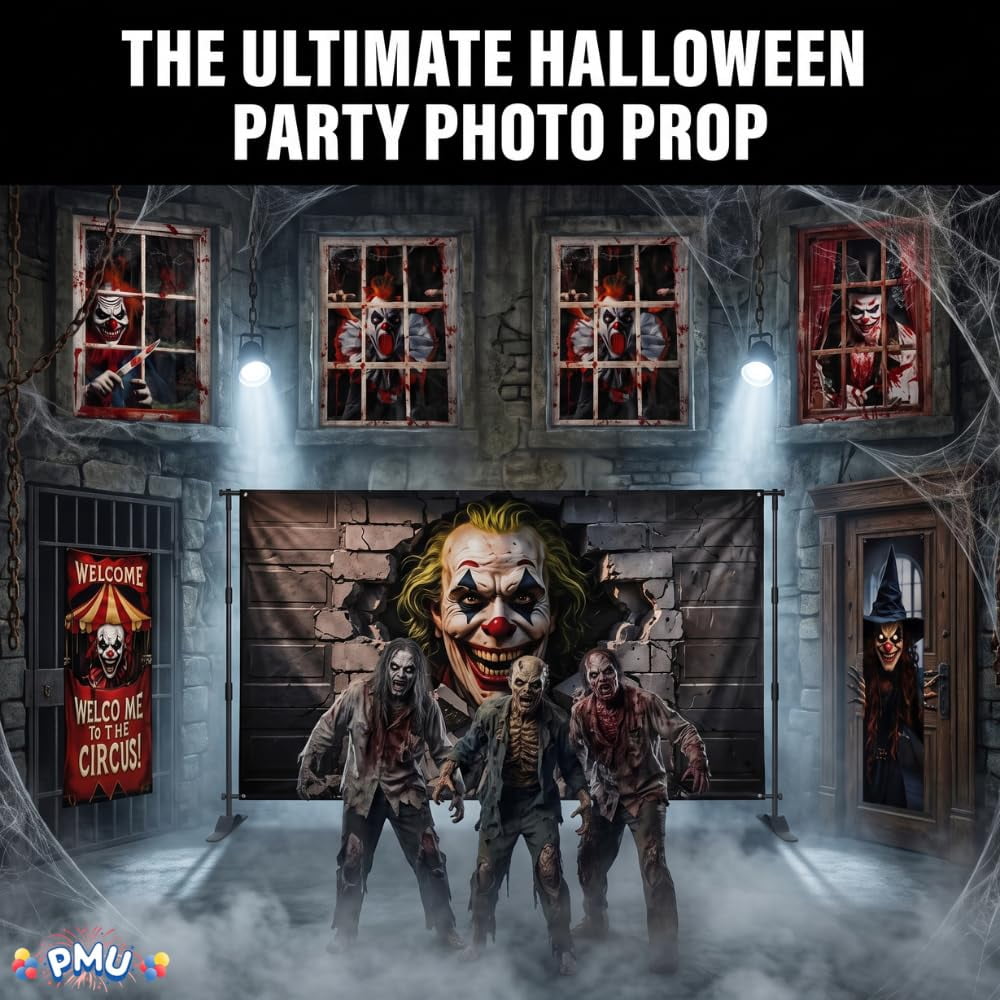 PMU 7-Piece Halloween Garage Door Cover Set, 16 x 7 ft, Skeleton Window & Door Decorations