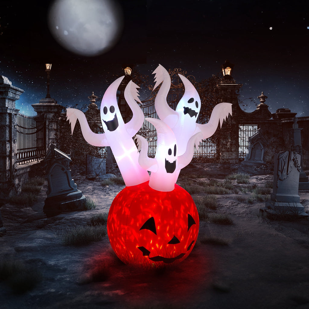 5.9ft Halloween Inflatable Pumpkin Ghost with LED Lights Scary Blow Up Yard Decor 1 Pack Set