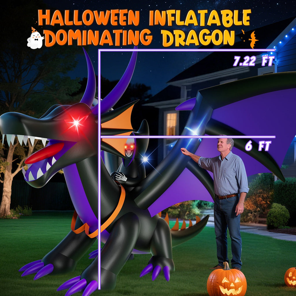 WonderStone Giant Halloween Inflatable Decorations with LED Lights, 7FT Blow-Up Dragon Outdoor Decor for Yard, Garden, Lawn, and Party