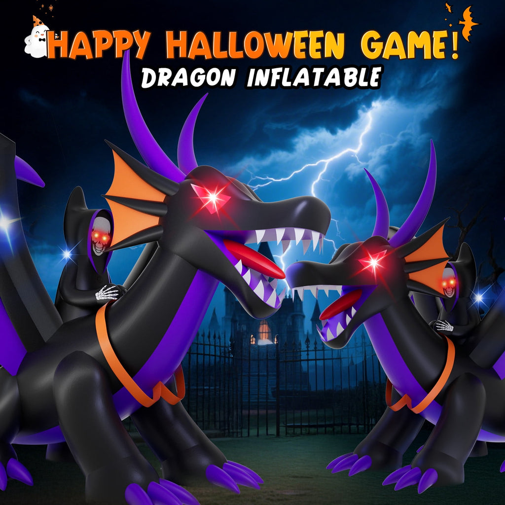 WonderStone Giant Halloween Inflatable Decorations with LED Lights, 7FT Blow-Up Dragon Outdoor Decor for Yard, Garden, Lawn, and Party