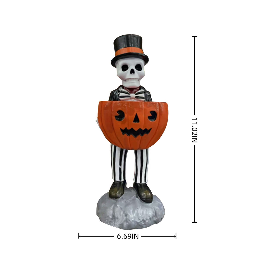 Halloween Decorations Skeleton Candy Bowl Statue Spooky Skull Top Hat Figurine Resin for Front Door Porch Mantel Entryway Table Home Party Decor