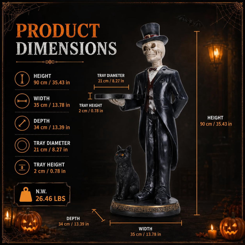 Halloween Ghost Statue with LED Glowing Eyes, Resin Ghost Figurine Tabletop Decor for Indoor Home, Mantel, Shelf, Entryway and Halloween Party Display