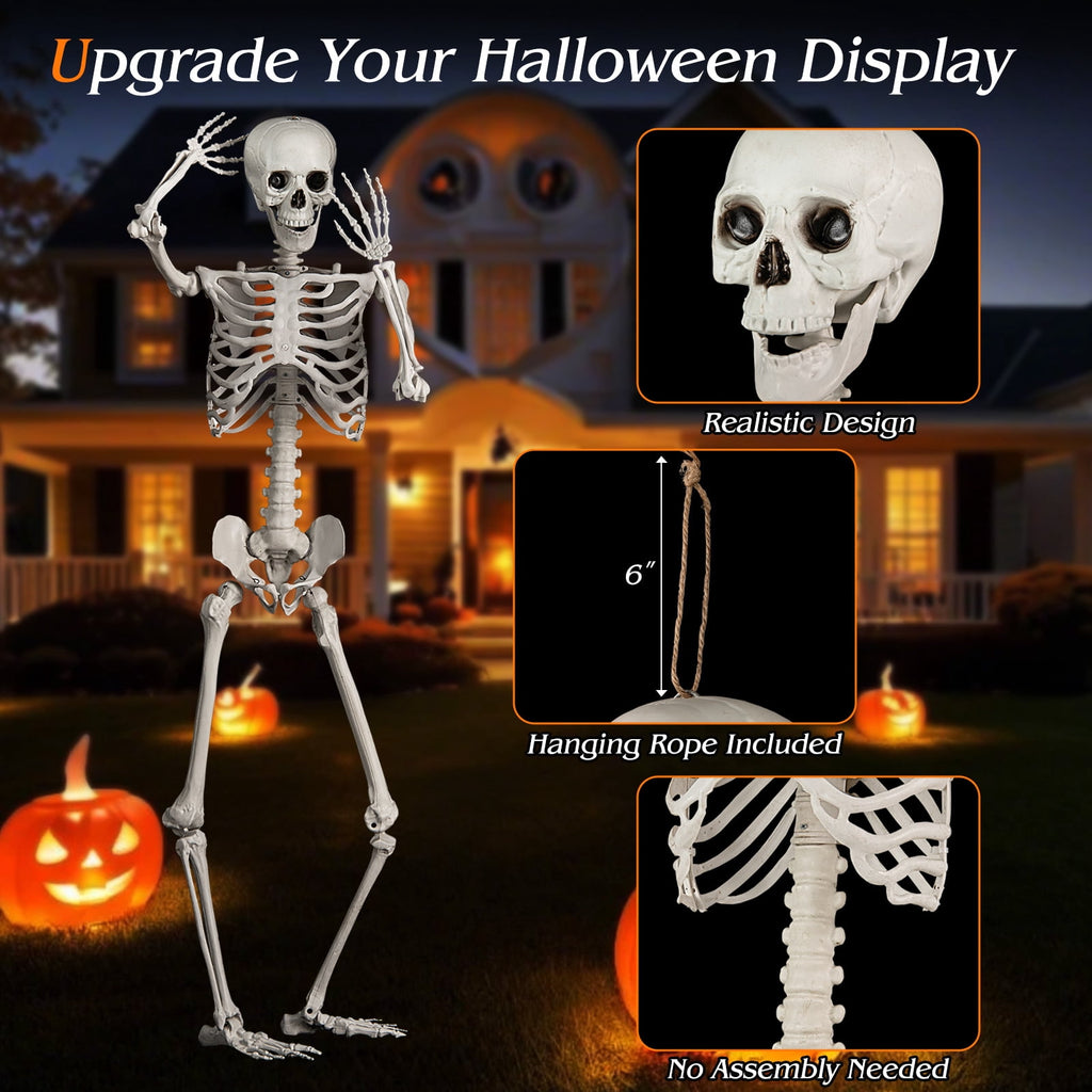 5.4ft Halloween Christmas Skeleton Life Size Realistic Full Body Hanging with Movable Joints 63 Inches