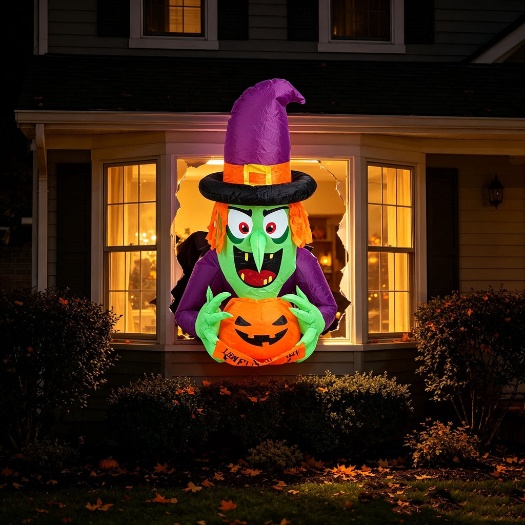 Weather-Resistant Inflatable Halloween Decor with Built-in LED Lights 210T Polyester Blow Up Yard Ornament