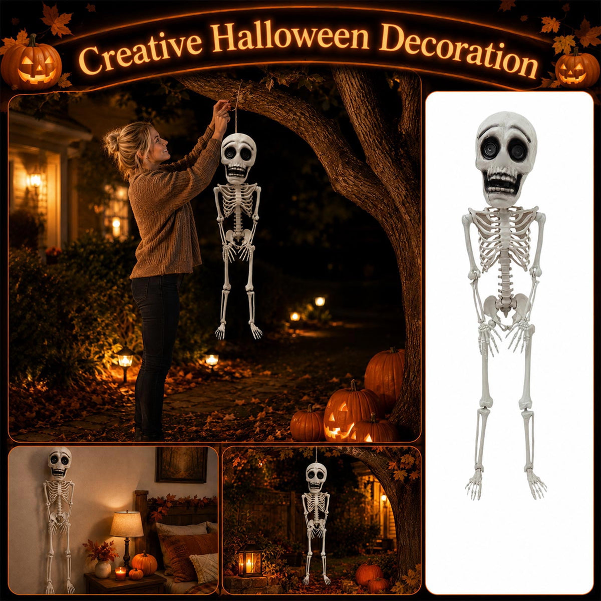 Halloween Skeleton Decorations Posable 41 Inch Plastic Skeleton Scary Creepy Halloween Decor for Indoor Outdoor Haunted House Party Spooky Display, 1 Pack