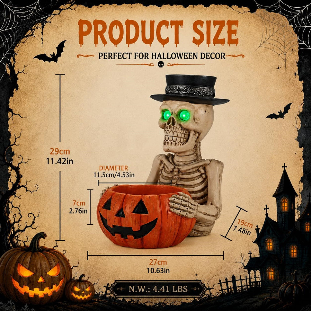 Halloween Ghost Statue with LED Glowing Eyes, Resin Ghost Figurine Tabletop Decor for Indoor Home, Mantel, Shelf, Entryway and Halloween Party Display