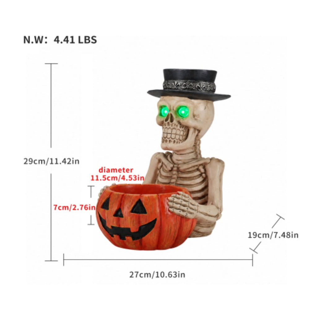 SpookHaven Halloween Jack‑O‑Lantern Pumpkin Mist Sprayer Figurine, LED Light‑Up Fogger with Witch Hat & Skull Decoration, Spooky Ornament for Tabletop Entryway Halloween Party Home Decor