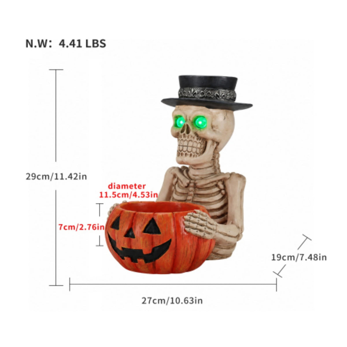 Halloween Skeleton Butler Floor Statue with Serving Tray & Realistic Black Cat, 35.43 Inch Gothic Resin Standing Decor for Entryway, Porch, Living Room, Halloween Party Home Decoration