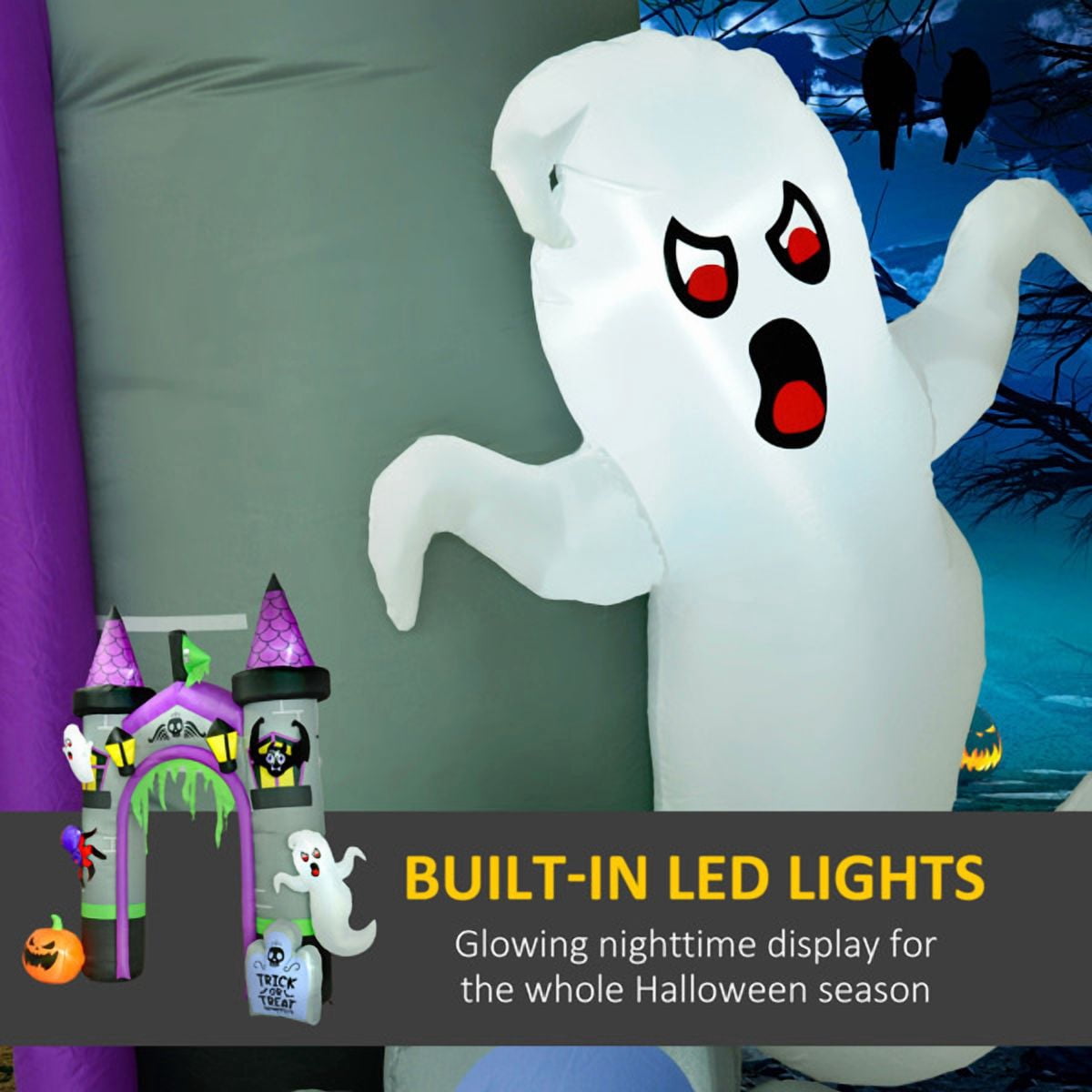 141.7IN Inflatable Halloween Archway with Ghost Pumpkin Spider Bat LED Lights Yard Decor