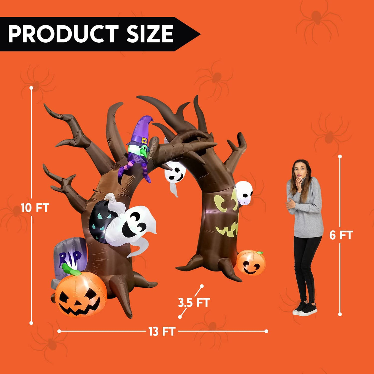 Joiedomi Halloween Inflatable 10 FT Tall Tree Archway with Skulls and Characters, Inflatable Pumpkin and Ghost with Build-in LEDs Blow Up Inflatables for Halloween Party Outdoor Yard Lawn Garden Decor