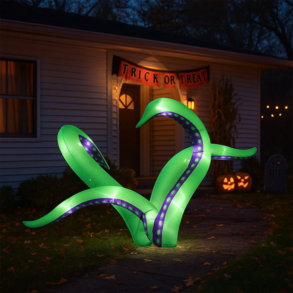 2 Pack 6.9FT Inflatable Octopus Tentacles Halloween Decor with Built in White LED Lights Waterproof Polyester Outdoor Inflatable Ornament for Window Rooftop Yard Party