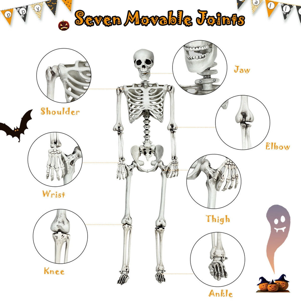 Gymax Full Body Halloween Skeleton 5.4ft Life Size w/ Hanging Rope Movable Joints