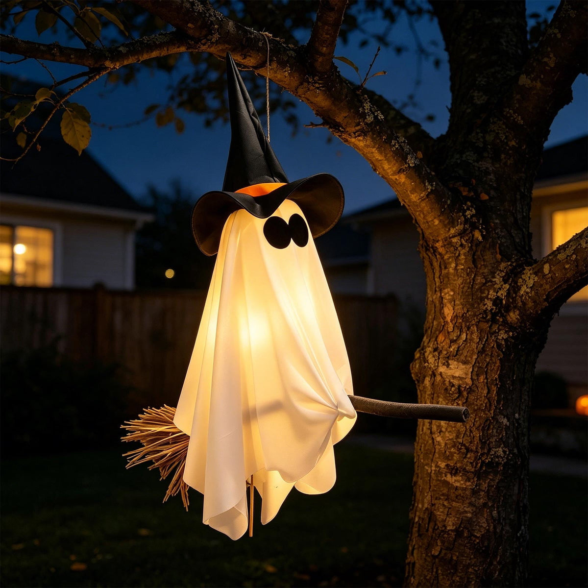 Halloween Decorations Outdoor, 4.5 FT Large Hanging Swing Ghost Halloween Decor with String Lights, Spooky Cute Ghosts Halloween Party Decorations for Front Porch Yard Tree