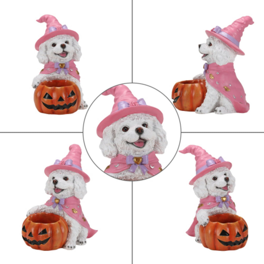 SpookHaven Halloween Jack‑O‑Lantern Pumpkin Mist Sprayer Figurine, LED Light‑Up Fogger with Witch Hat & Skull Decoration, Spooky Ornament for Tabletop Entryway Halloween Party Home Decor
