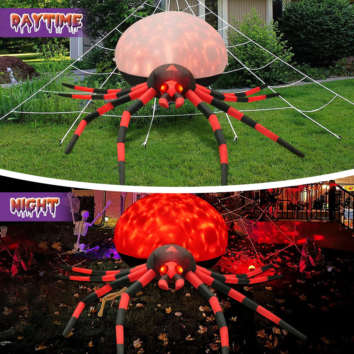 Yexmas 12FT Halloween Inflatables Outdoor Decorations Giant Spider Decorations with LED Lights and Air Pump Blow up Inflatable Green