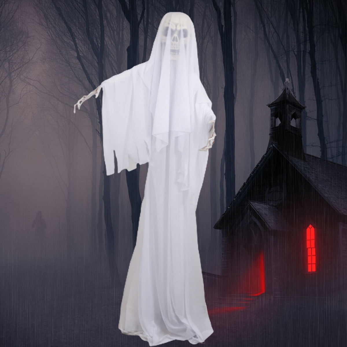 Scary Ghost Bride Halloween Ornament with Sound, Battery Operated Animated Skeleton Decoration for Haunted House Prop