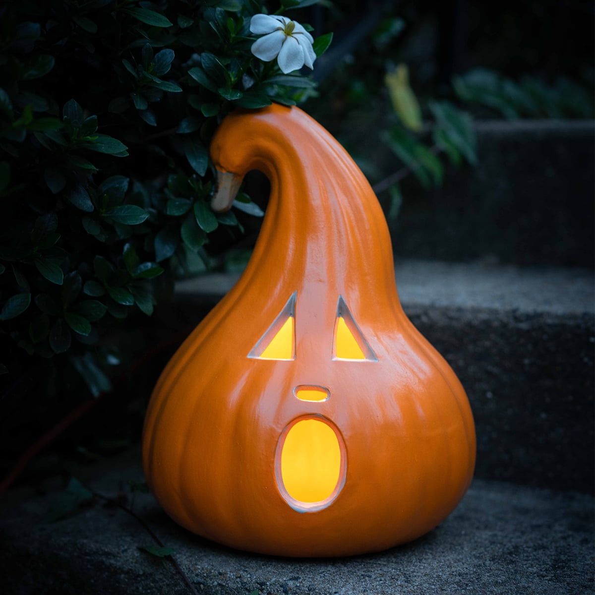 Gamexcel 10" + 14" Pre-Lit Jack O'Lanterns - Indoor/Outdoor Halloween Decorations for Party & Home, Lighted Pumpkin, 2 Pack, Orange