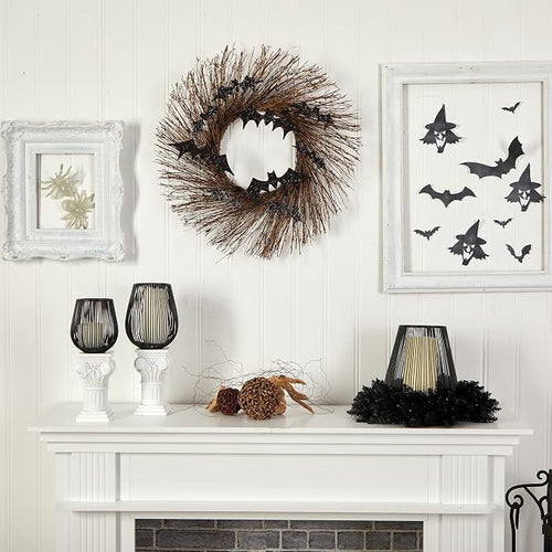 "halloween d rNearly Natural 26in. Halloween Bats Twig Wreath "