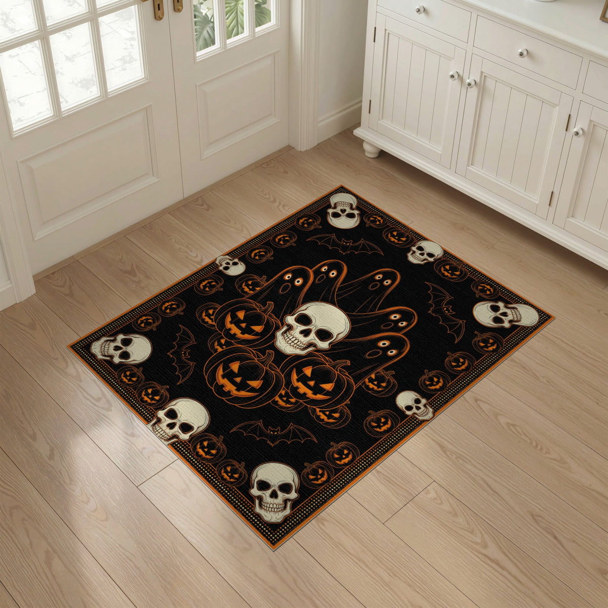 ODIKA Halloween October Phantom Gourd Flying Creature Fiber Doormat Stain Resistant Low Profile for Dorm Room, Small Living Apartment