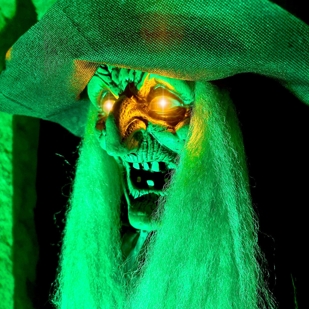 Haunted Hill Farm 6.0-Ft. Touch-Activated Mounted Flying Witch Halloween Animatronic