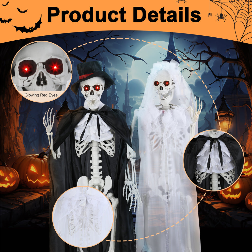 1 Pair 65" Halloween Skeleton, Life Size Full Body Bones Posable Skeleton, Halloween Bride Groom Skeleton, Simulated Skeleton with Movable Joints, Halloween Decoration-1 Pair