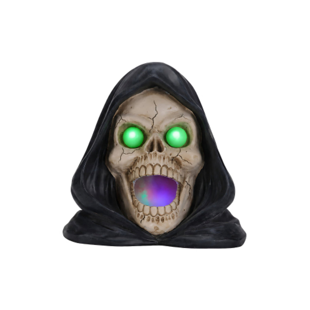 SpookHaven Halloween Jack‑O‑Lantern Pumpkin Mist Sprayer Figurine, LED Light‑Up Fogger with Witch Hat & Skull Decoration, Spooky Ornament for Tabletop Entryway Halloween Party Home Decor