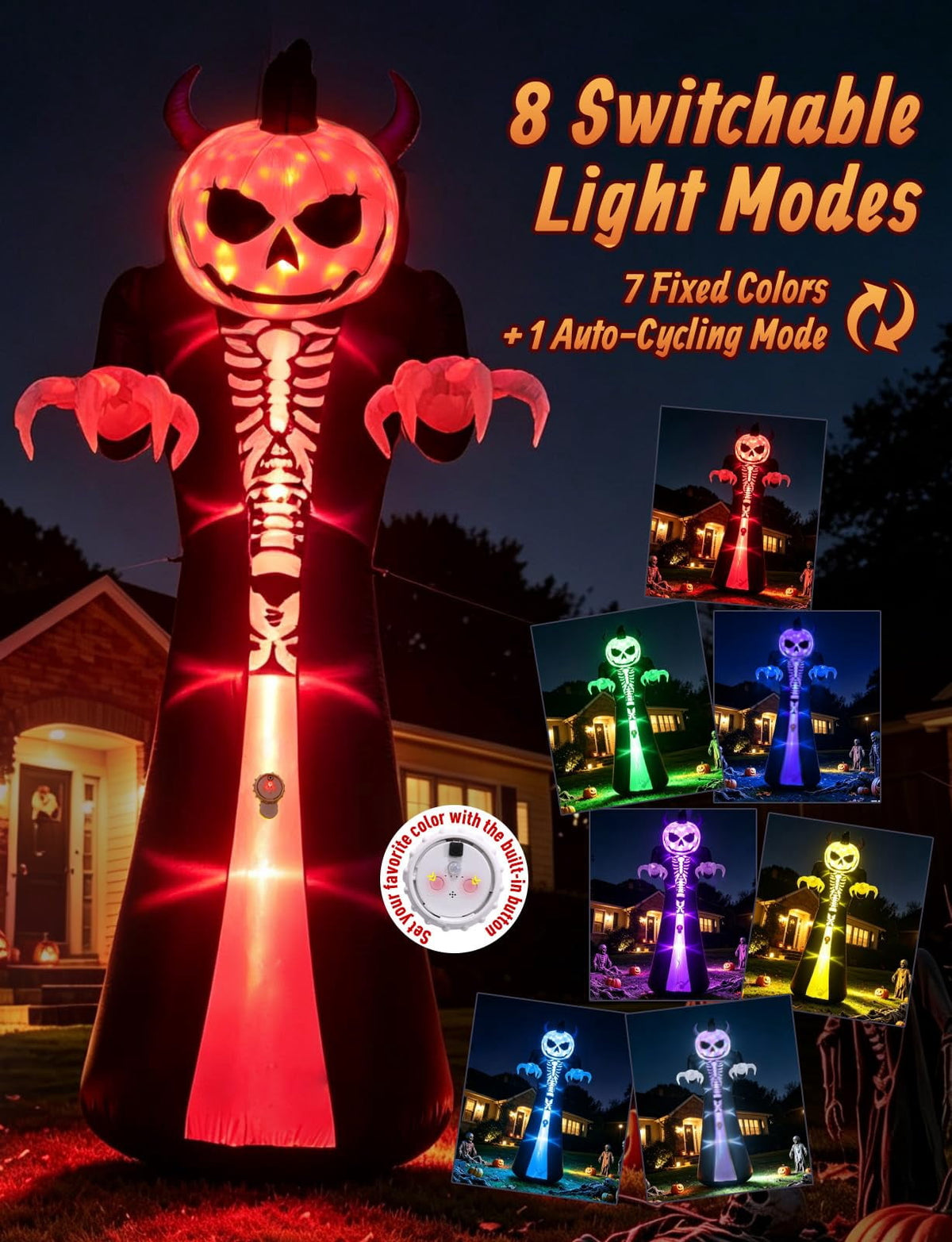 Novtech 10 FT Grim Reaper Halloween Inflatables, Pumpkin Head, Motion Activated Scream, 8 RGB Light Modes, Blow Up Outdoor Yard Decorations for Trick or Treat, Lawn Garden Party & Scary Haunted House