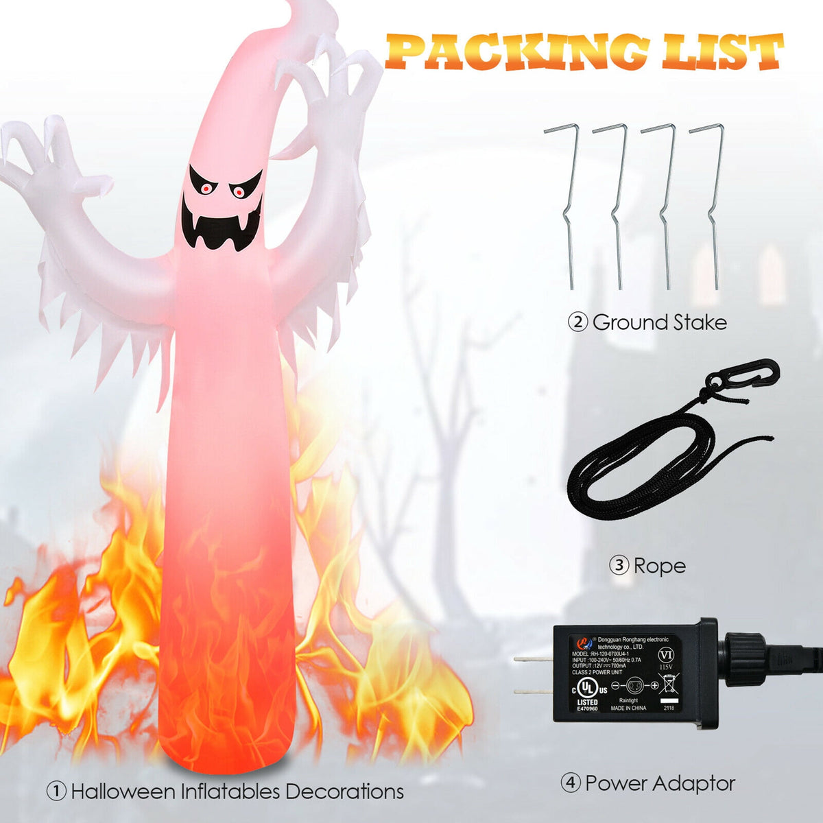 Gymax Ghost Blow Up Halloween Yard Inflatable, with Built-in Flame Light 12'