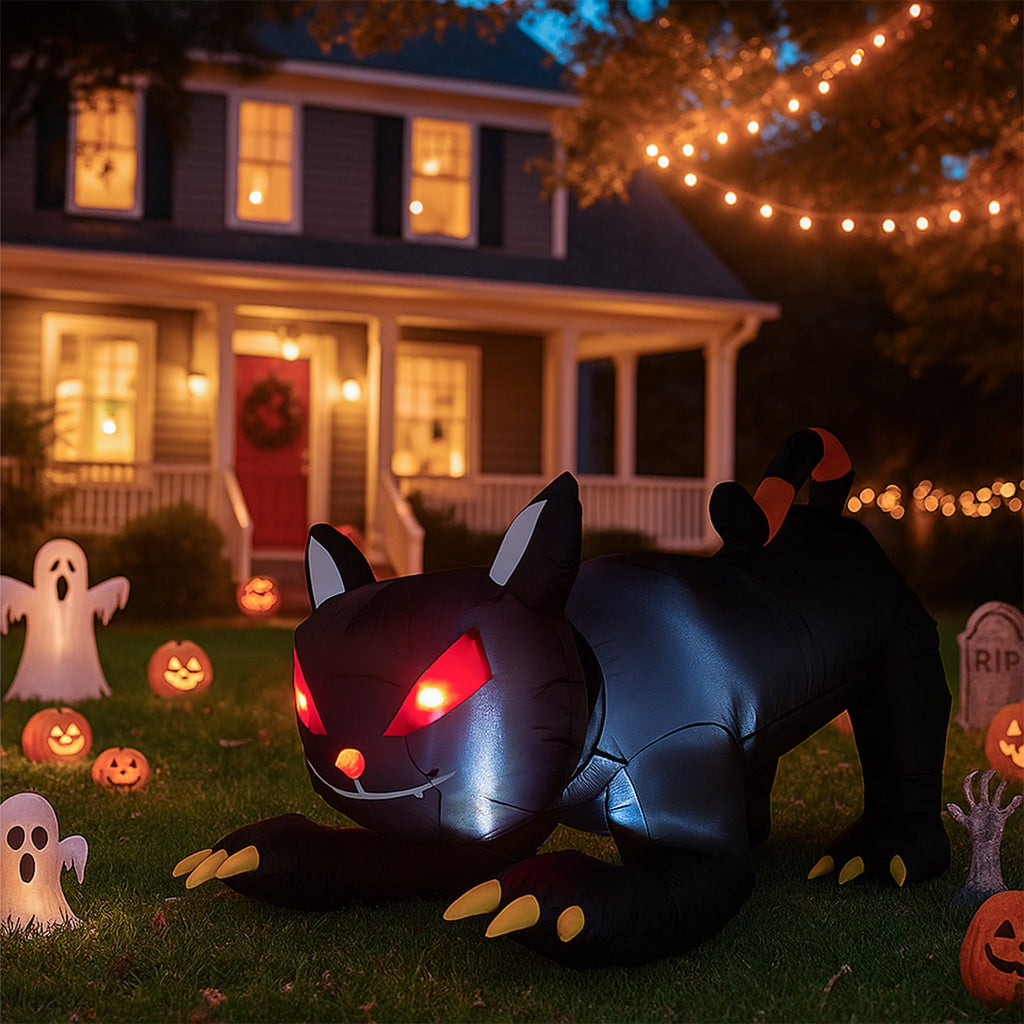6.5ft Animated Halloween Inflatable Black Cat with Moving Head and LED Lights for Yard Decor
